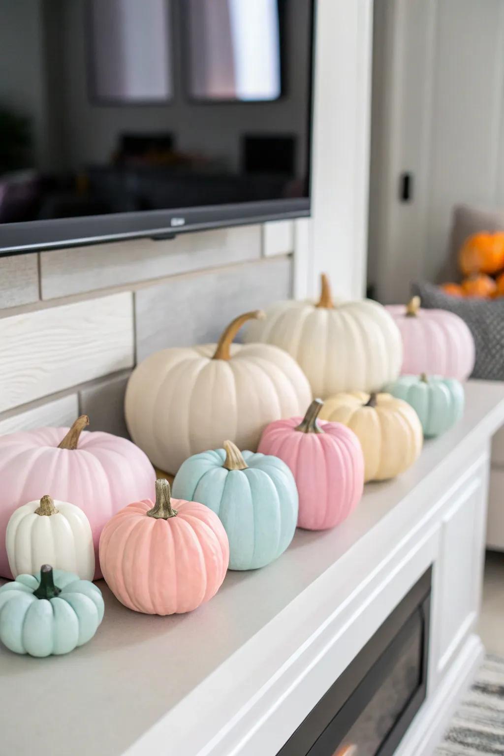 Pastel pumpkins offer a calming and chic decor option.