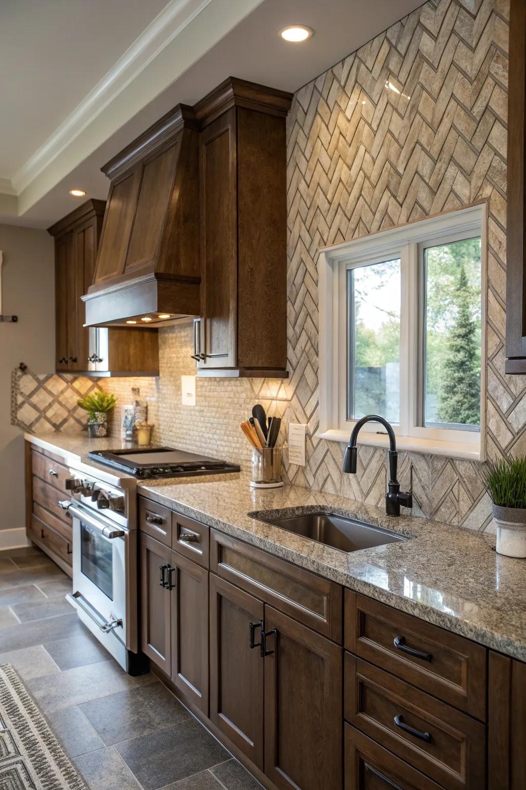 V bricks add a classic texture to mystic earth stone.