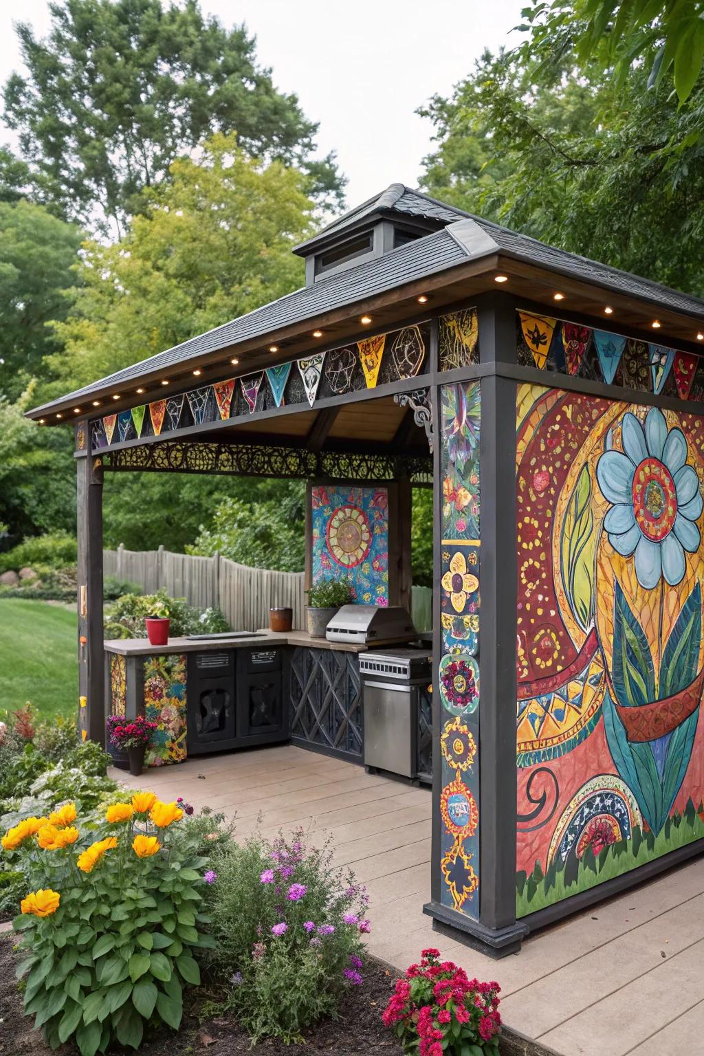 A creative work of art: art-inspired BBQ shed.