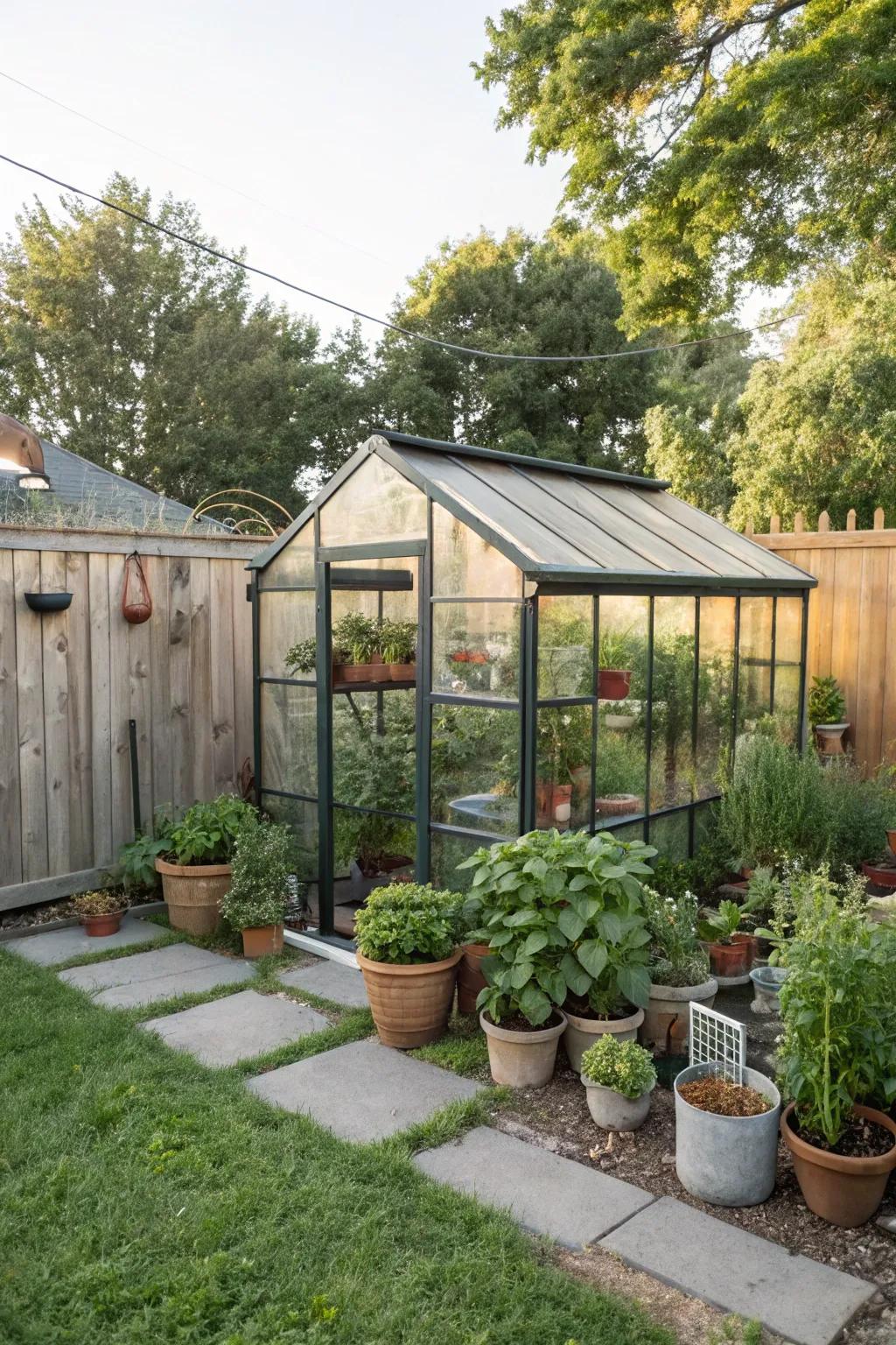 A corner hothouse extends landscape pursuits into all seasons.
