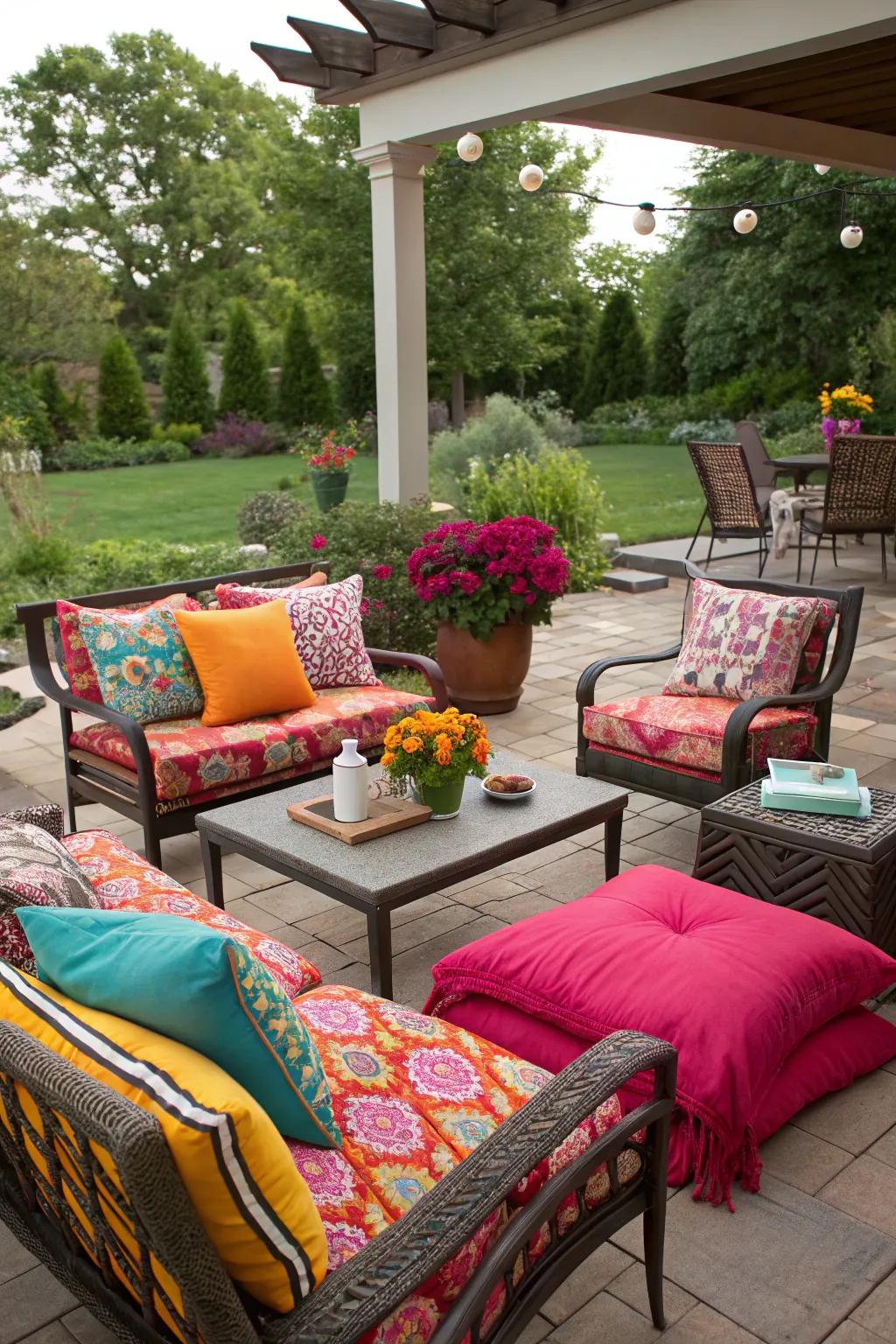 Colorful textiles add comfort and a sense of fun.