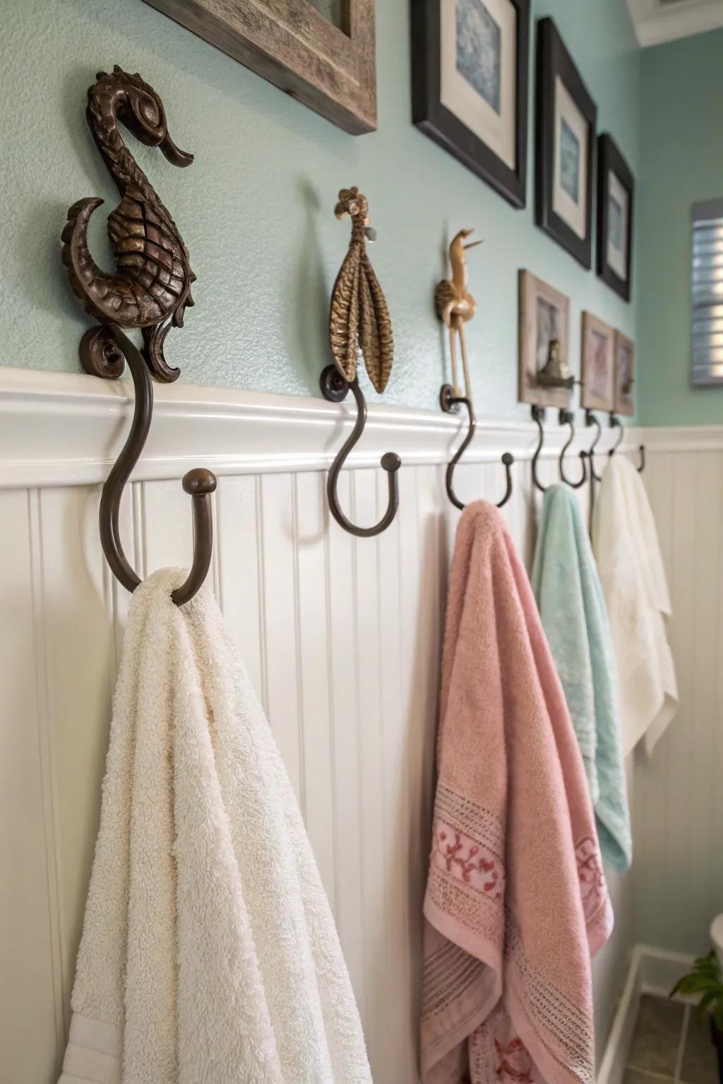 Artisan hangers add character and craftsmanship to your bathroom.