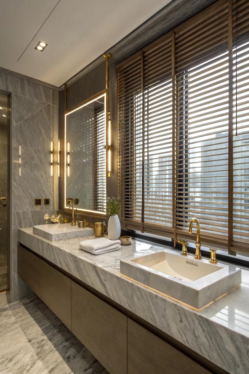 Glamorous gleam: Shiny slats elevate your bathroom's style.