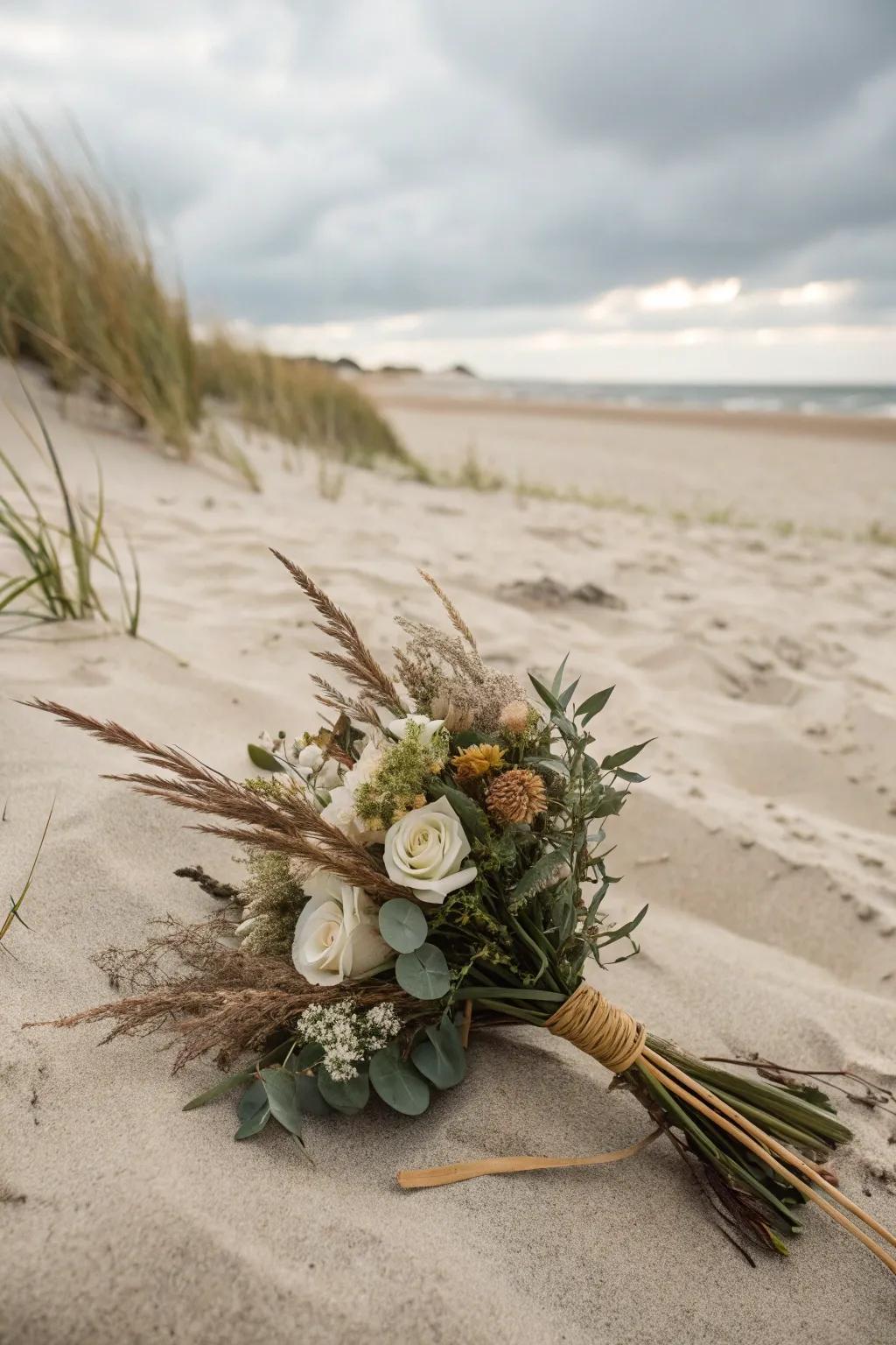 An earthy posy that naturally complements the beach setting.