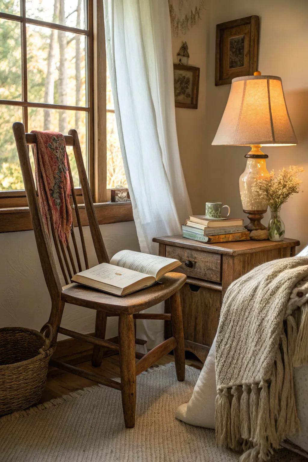 Tree chairs offer country charm and warmth to any bedroom.