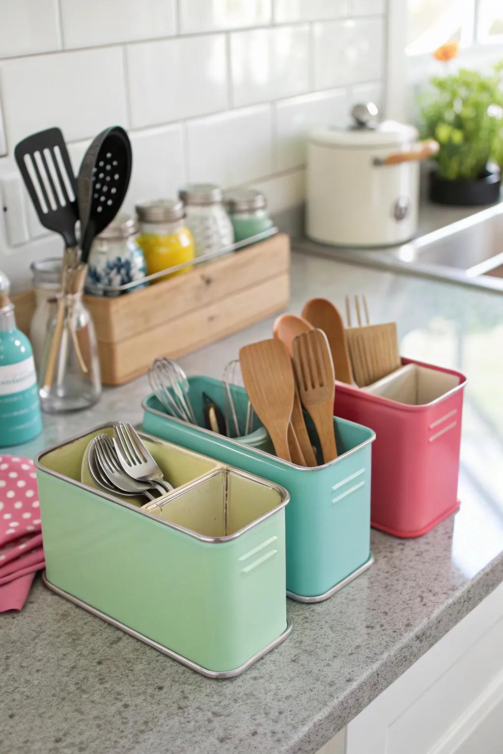 Arrange culinary essentials with processed metal receptacles.