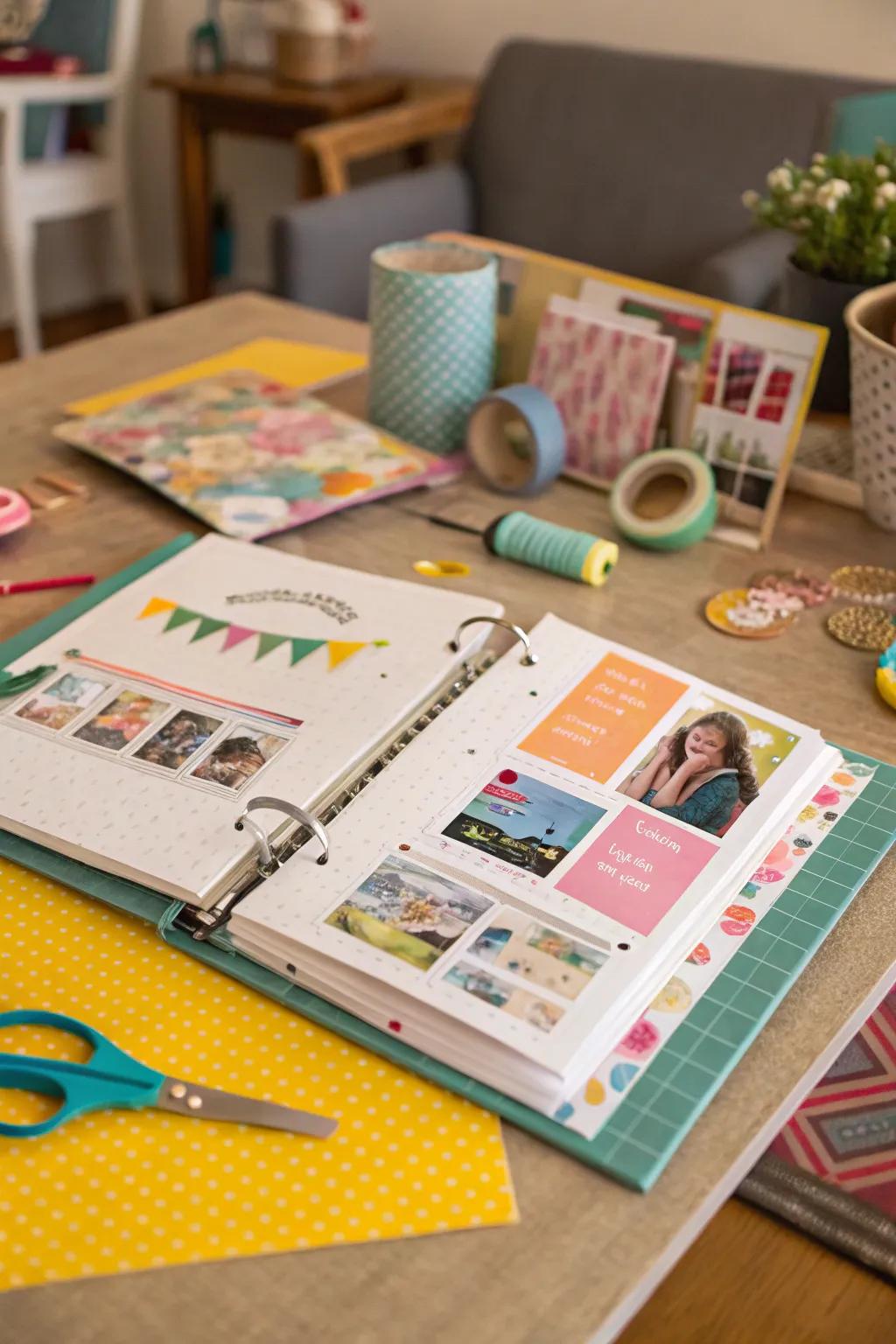 A scrapbooking binder holding treasured memories.
