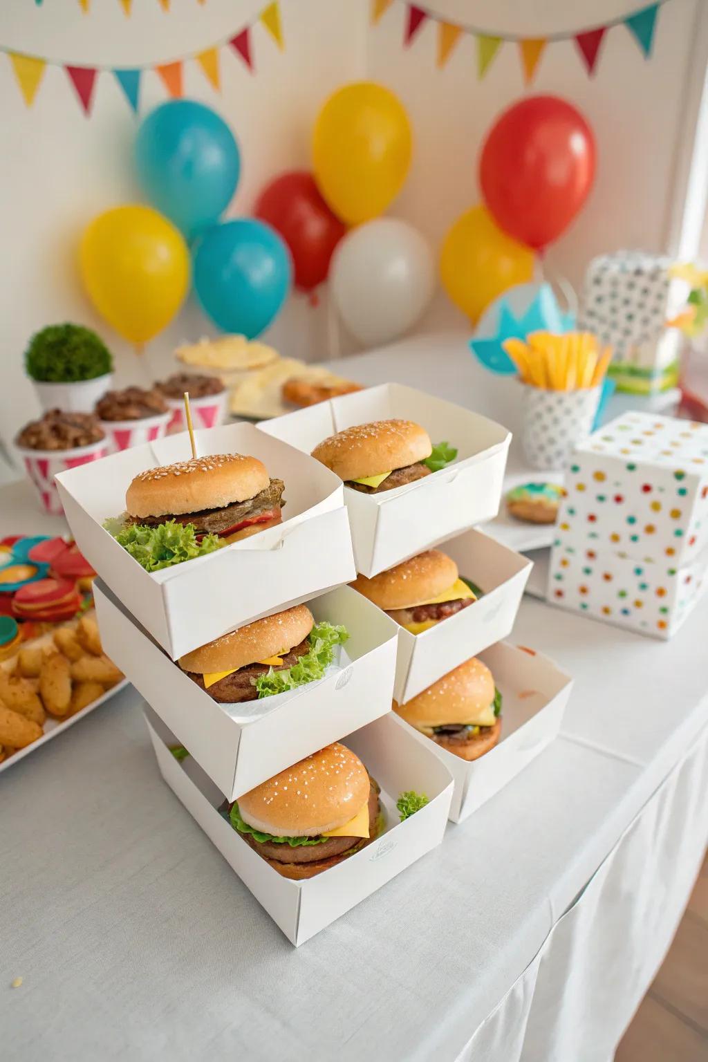 Make-your-own burger boxes make for a thoughtful takeaway.