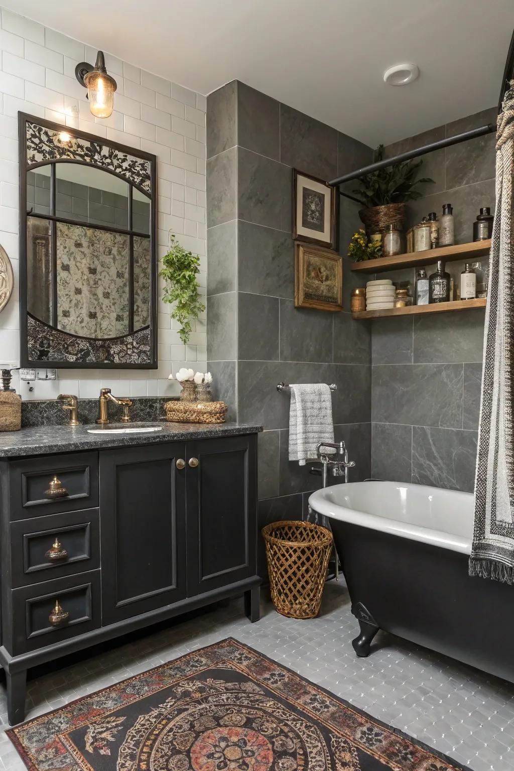 A bathroom enriched with varied decorations for a personalized accent.