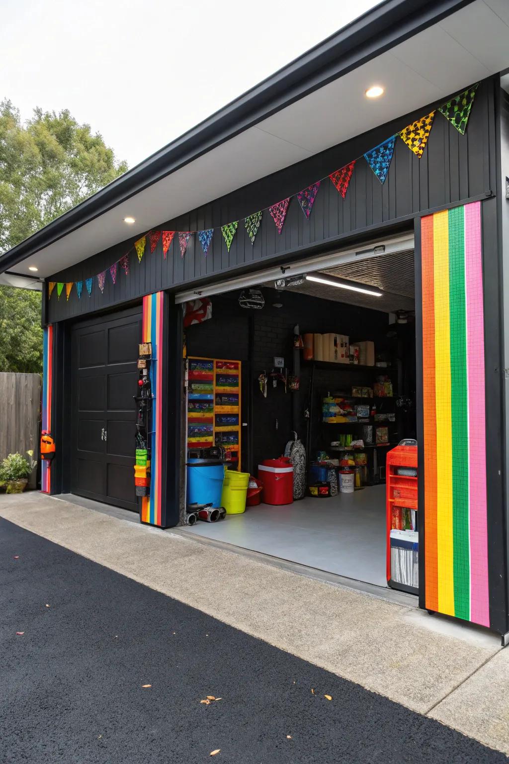 Hue accents introduce contrast and interest to the garage.
