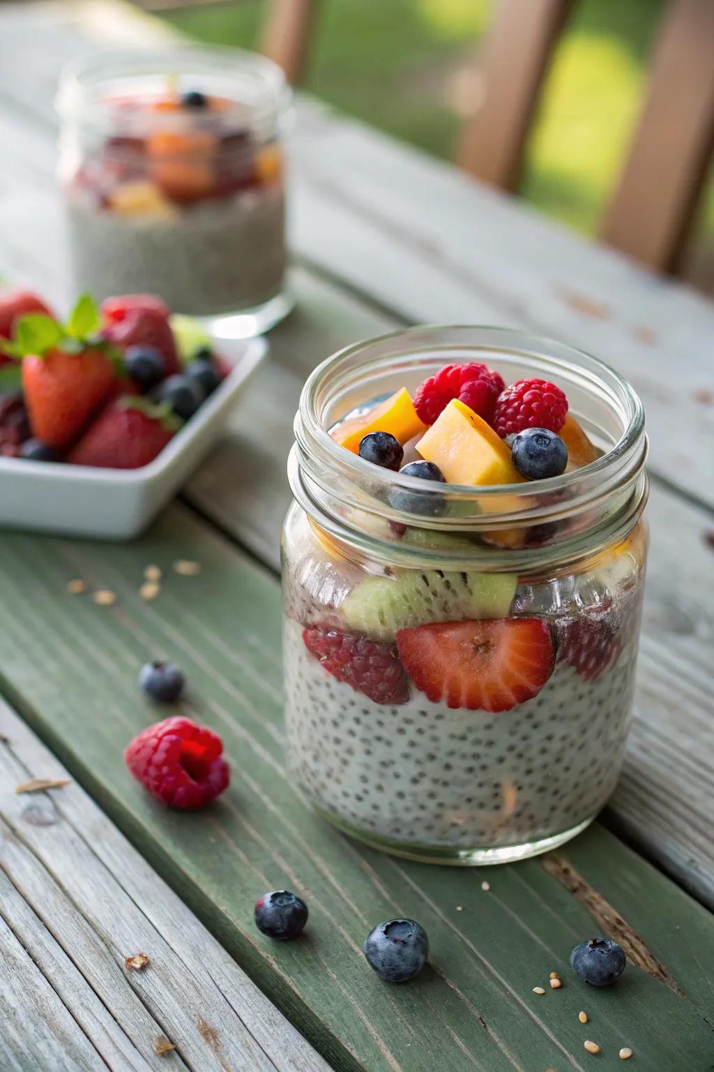 Overnight chia pudding ready to delight the senses.