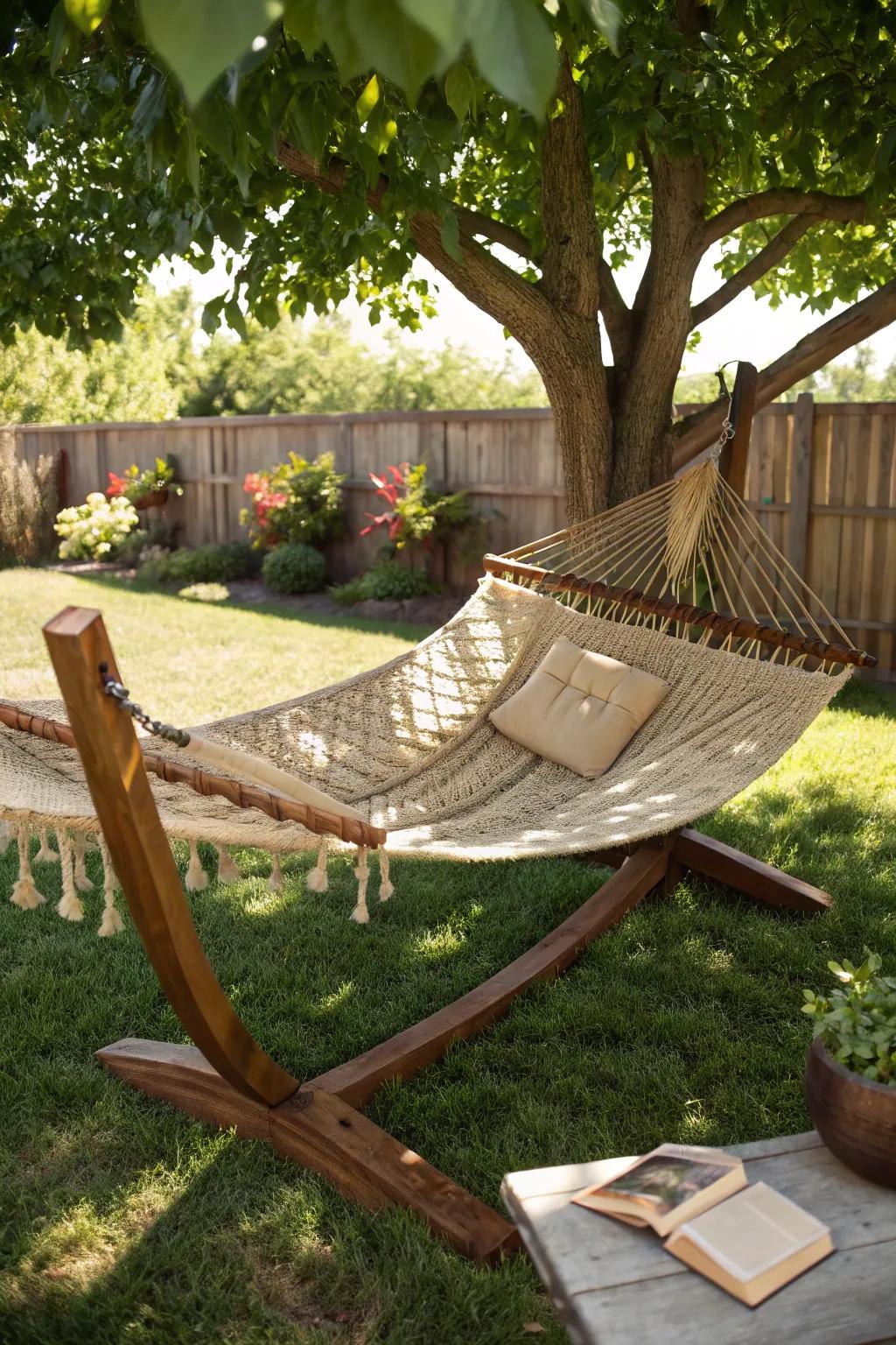 Relax in panache with a moveable hammock – your budget-friendly backyard escape.