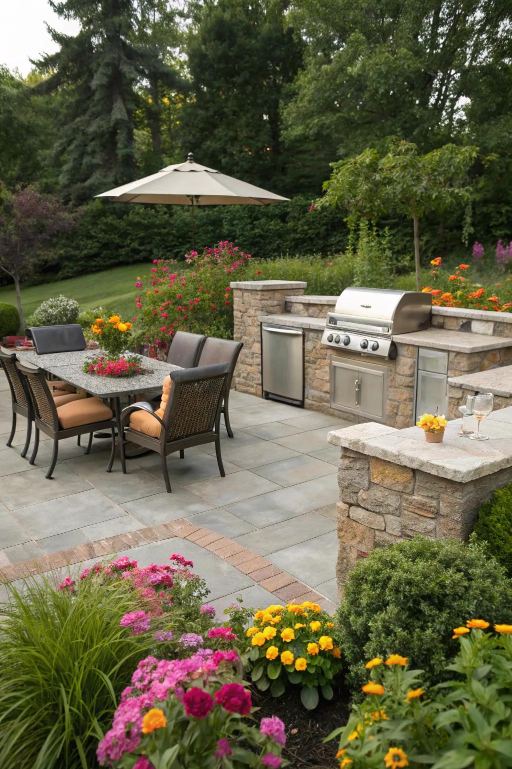 Built-in seating guarantees comfort while you grill.