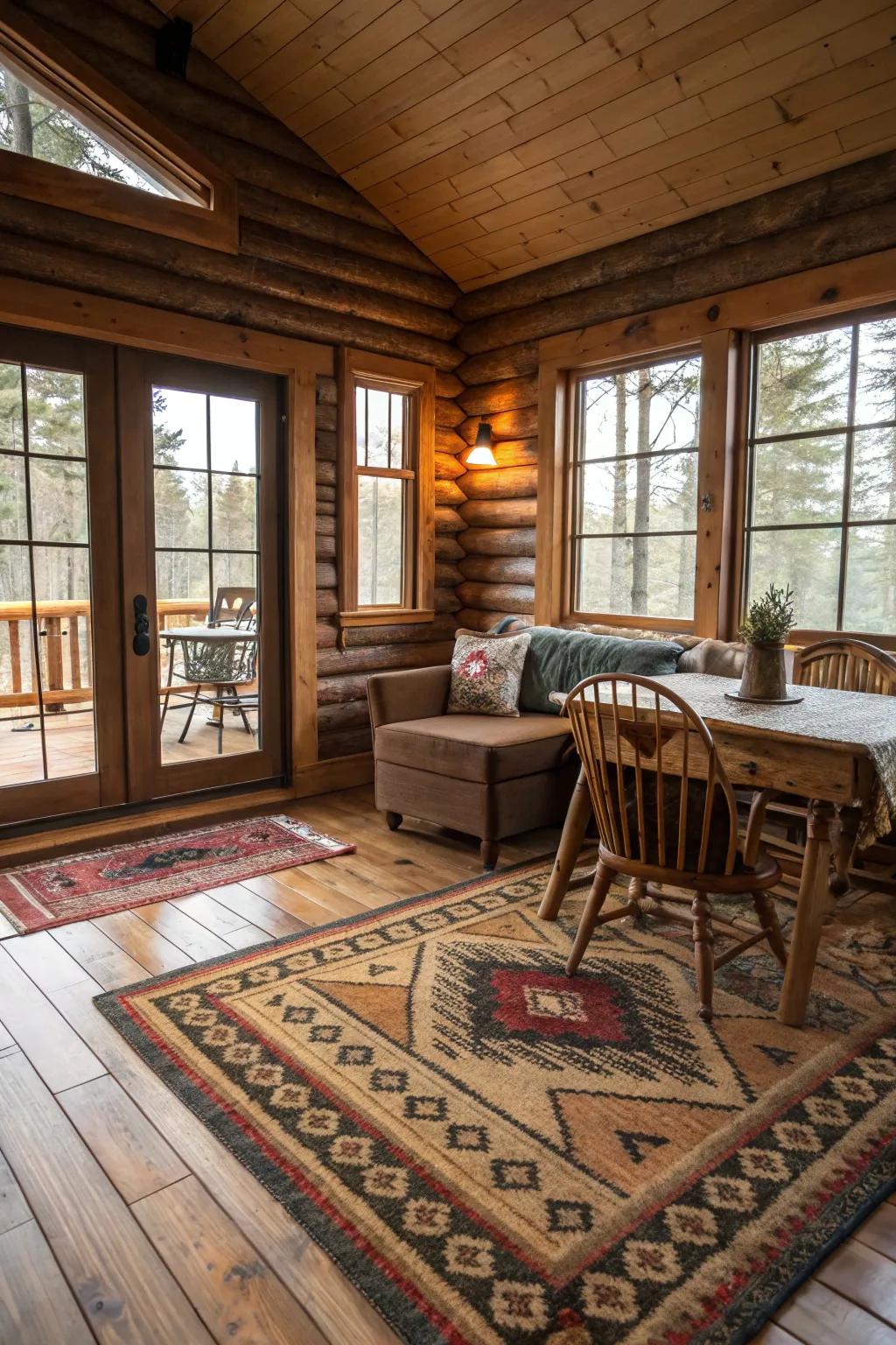 The added rugs make the cabin floor warmer and more textured.