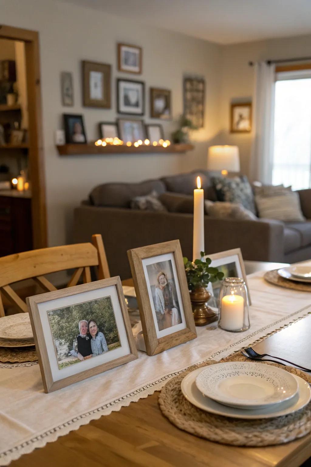 Personal images make for a warm and inviting centerpiece.