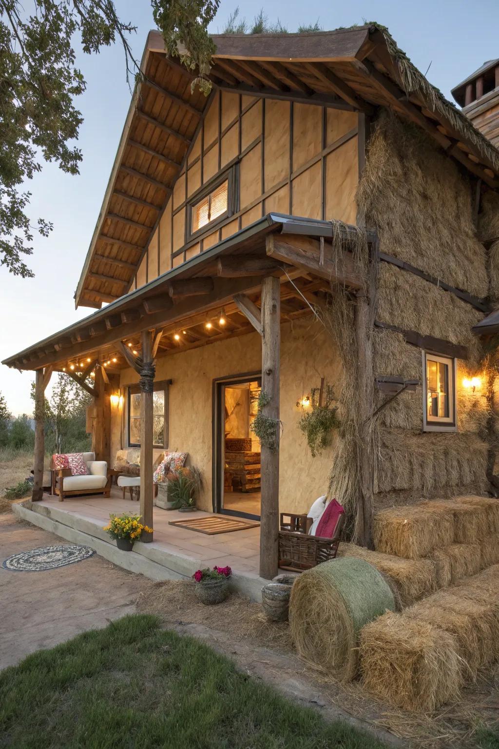 A warm and sustainable fiber bale house with excellent insulation.