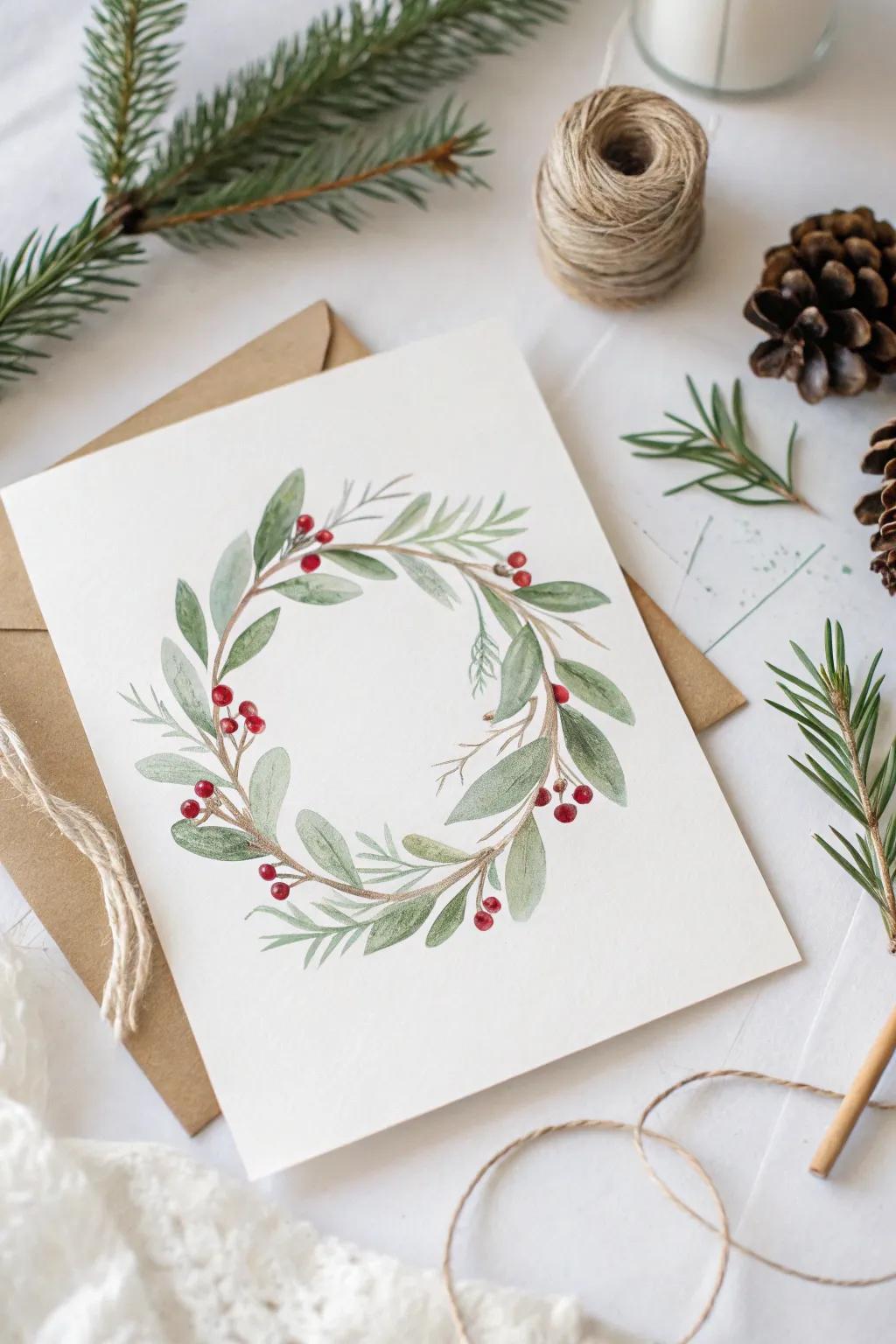 Embrace the style of simplicity with this handcrafted watercolor Christmas greeting.