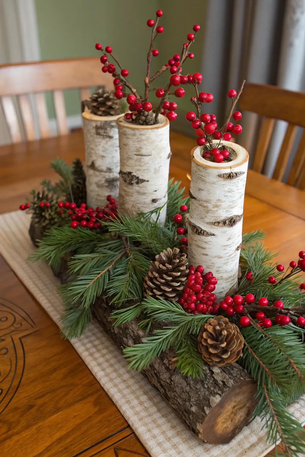 Birch and berries bring organic beauty to your holiday table.