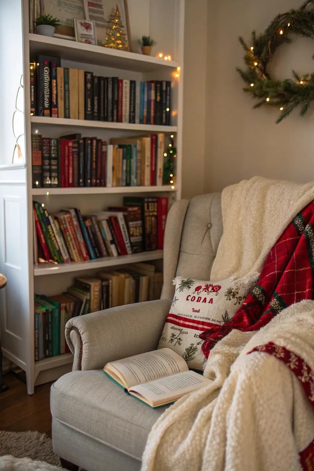 A snug recitation nook exemplifies the apex of unwinding throughout the holiday epoch.