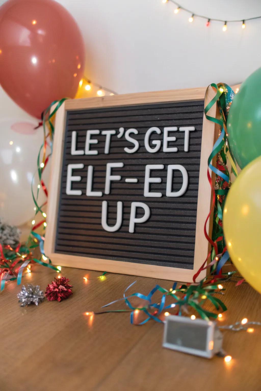 A playful party-themed board appending cheer to any holiday get-together.
