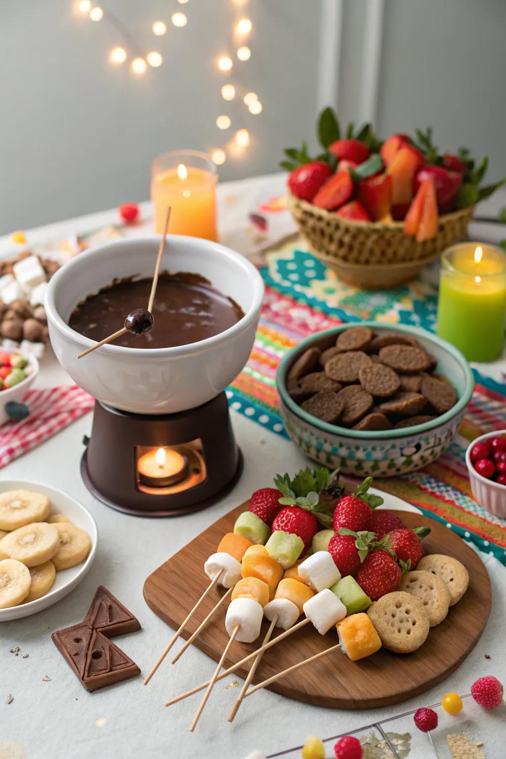 Interactive chocolate fondue for a sweet indulgence.
