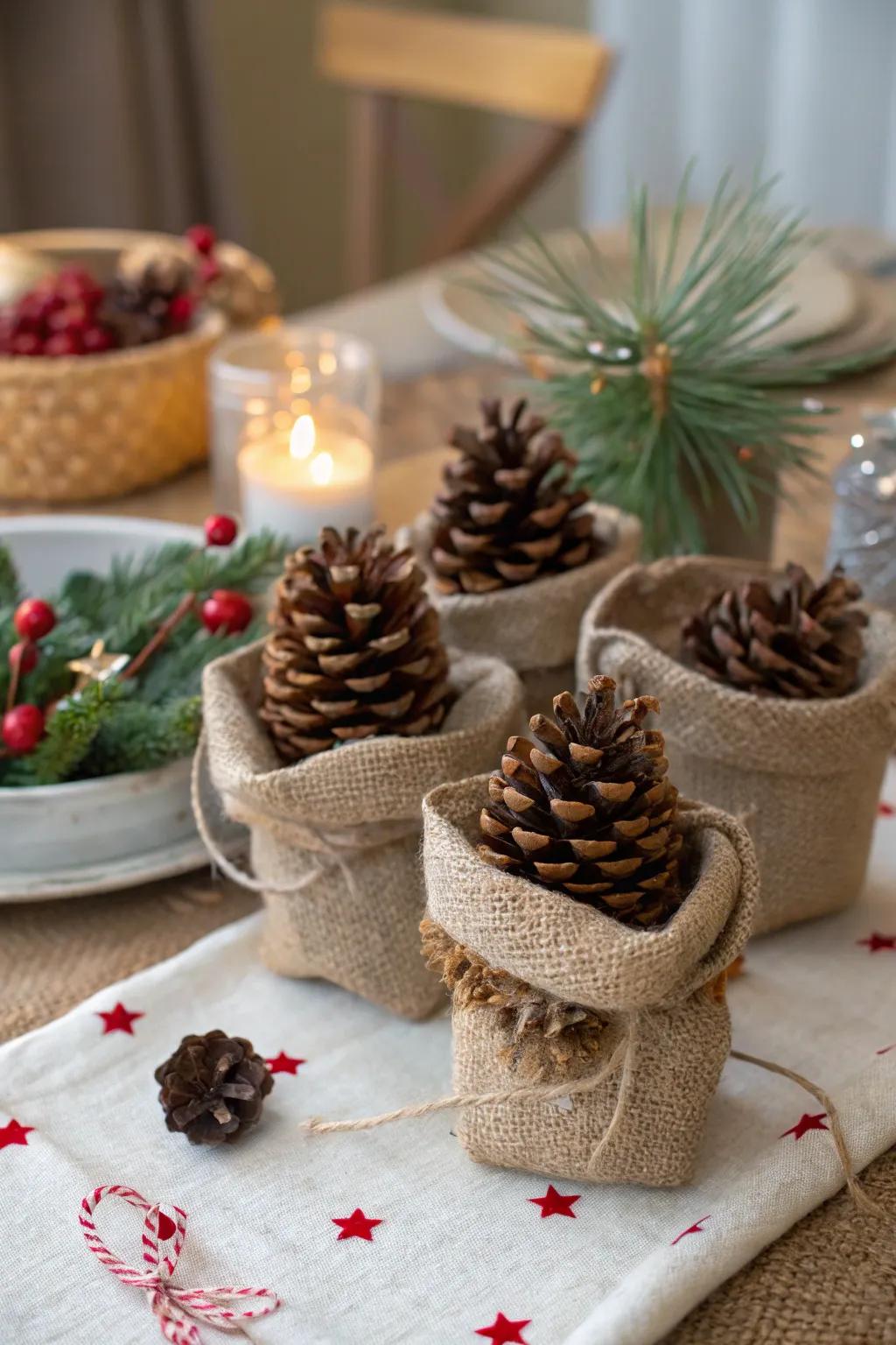 Aromatic pine cones deliver a rustic and fragrant present.