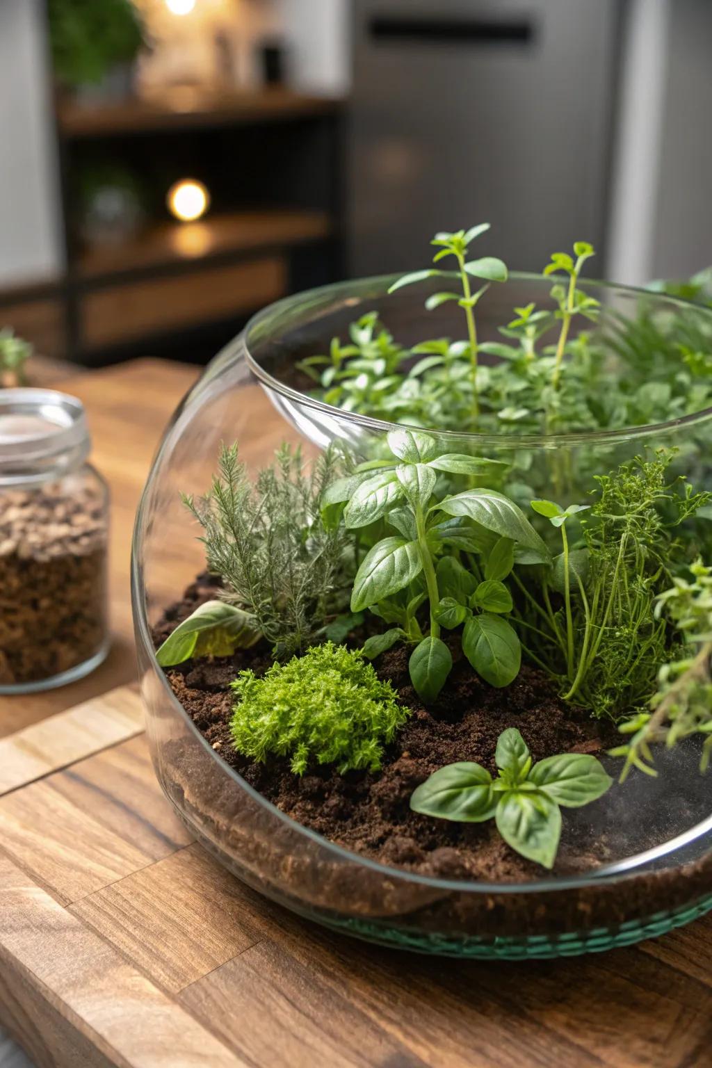 An eatable herb conservatory that amalgamates aesthetics with practicality.