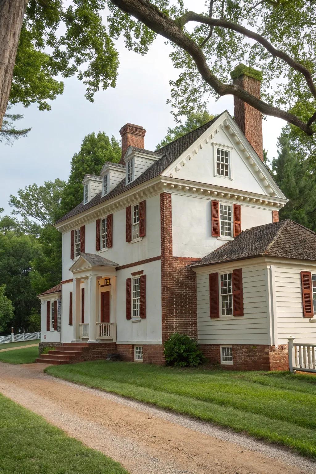 Colonial house featuring Georgian-inspired brick details.