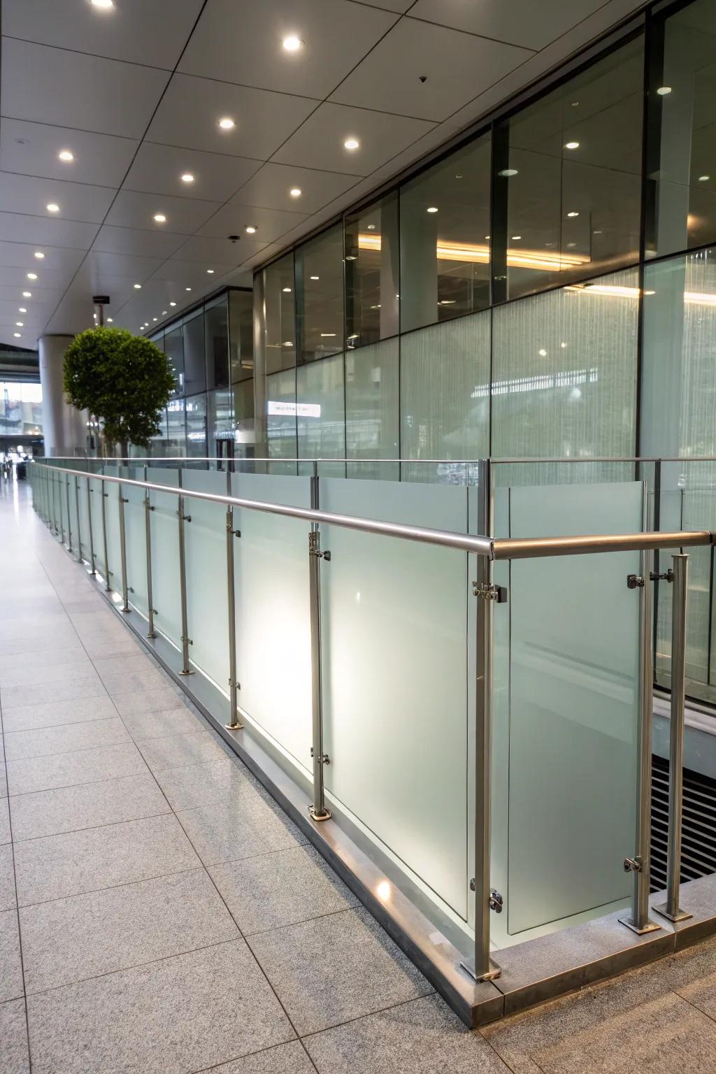 Opaque glass segments offer privacy with elegance.