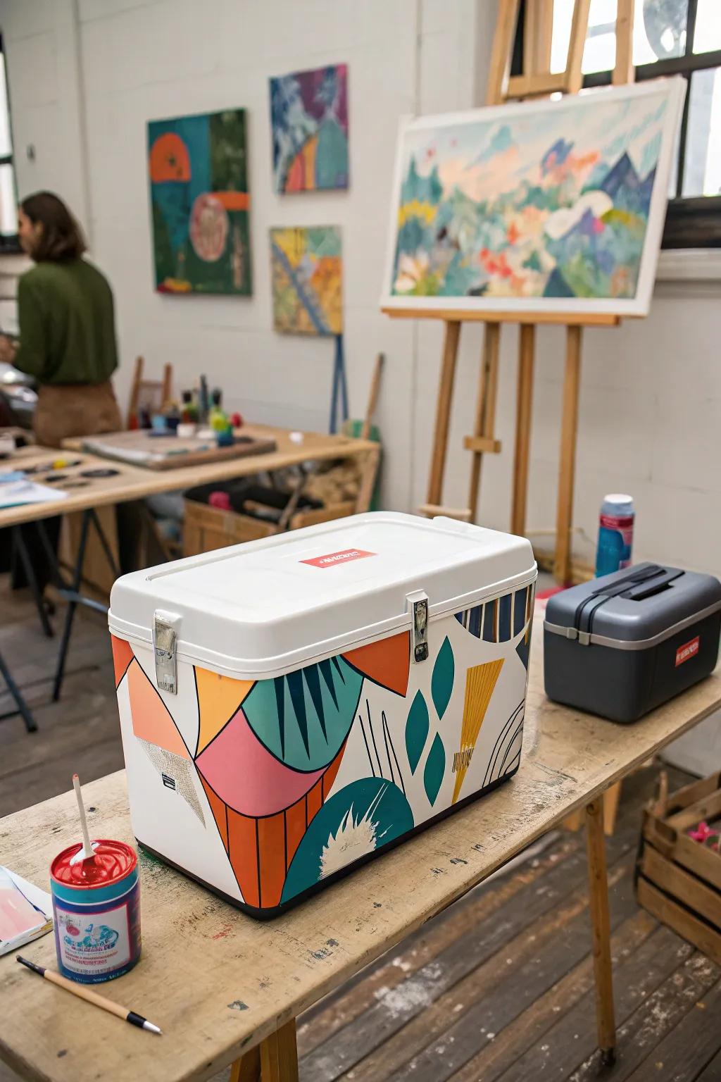 A cooler transformed into an conceptual art masterpiece.