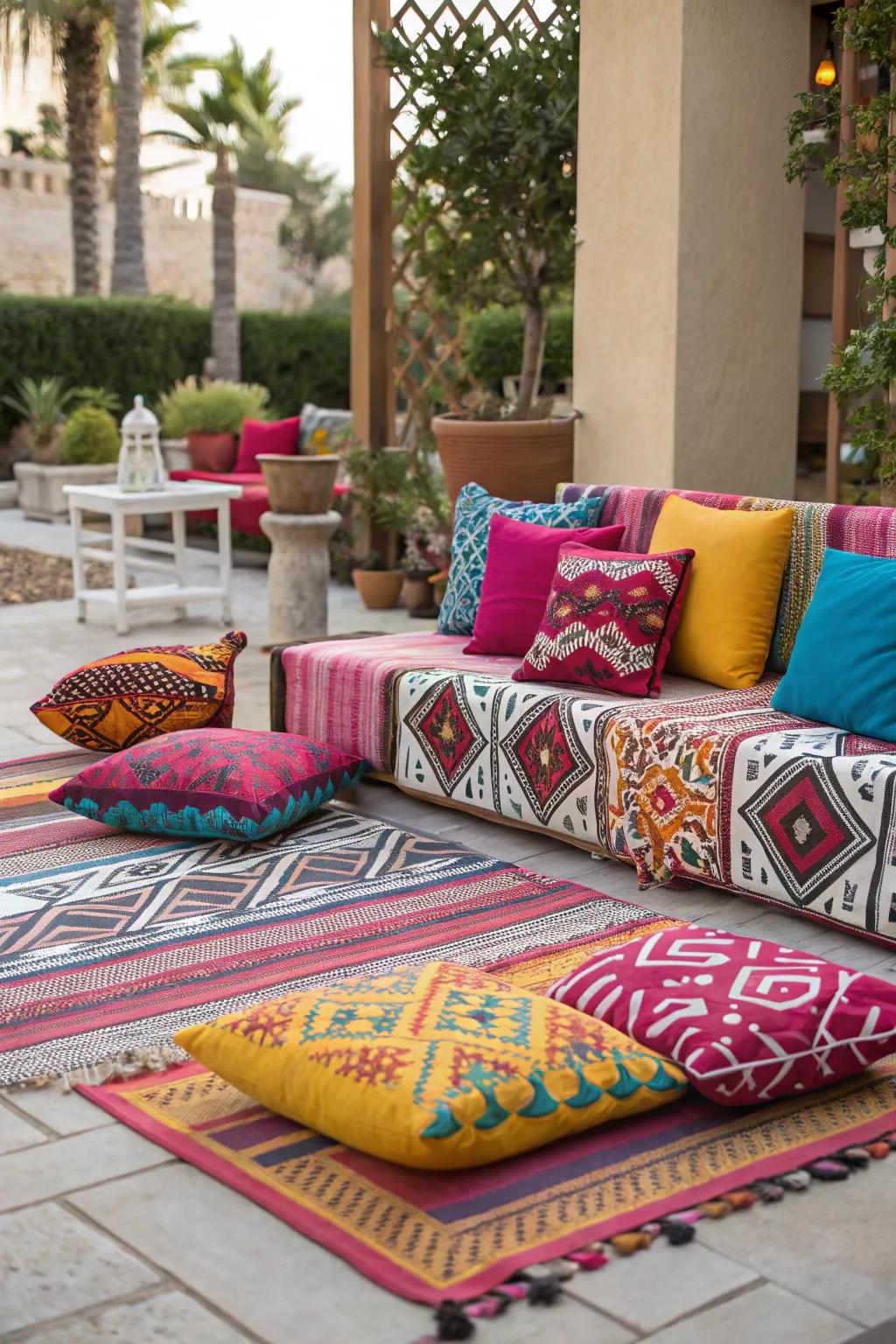 Bold textiles append vibrancy and personality.