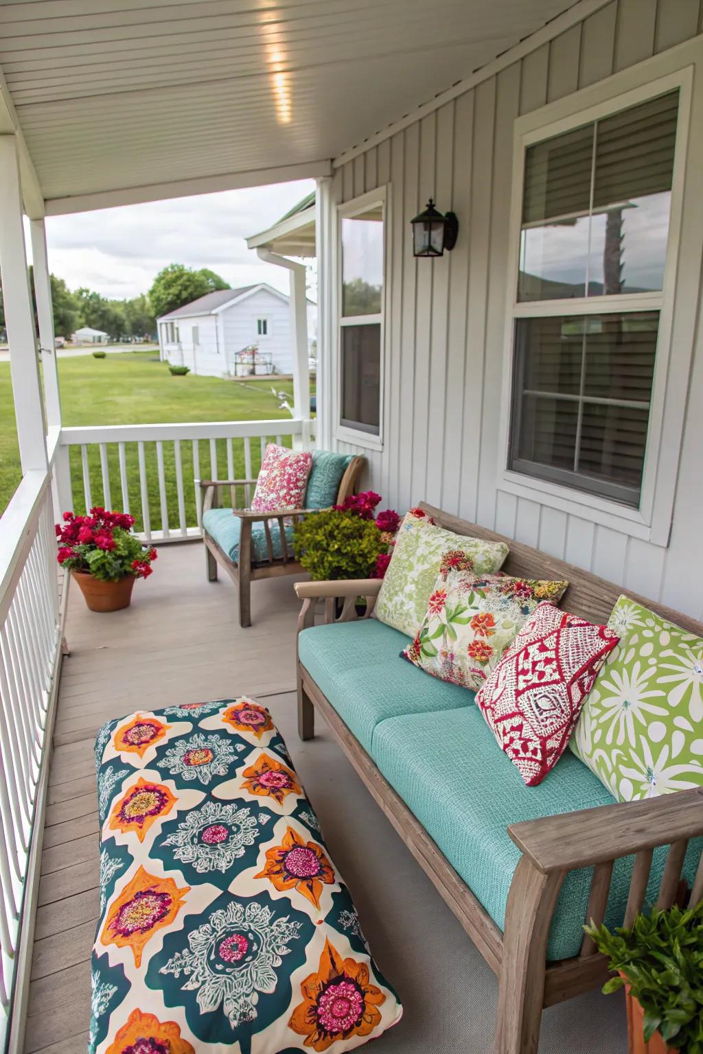 Climate-proofed fabrics keep your porch furnishings looking fresh and lively.