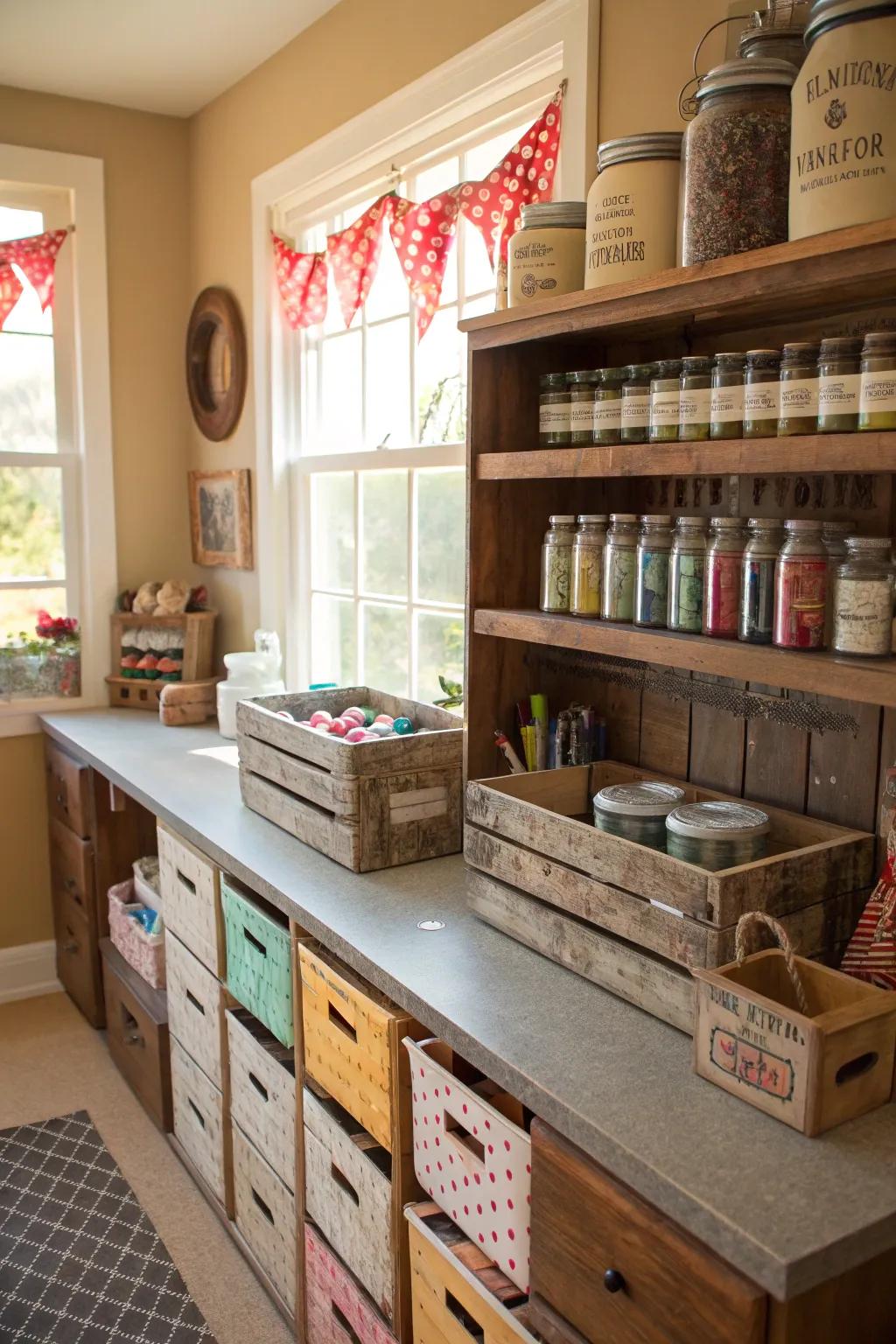 Vintage discoveries add functionality and charm to storage.