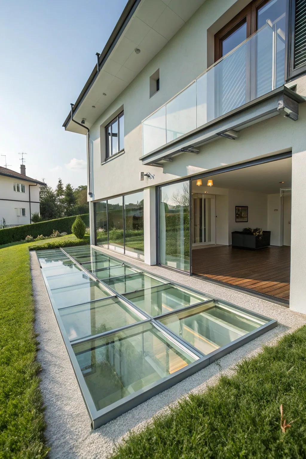 A home with see-through flooring introducing a playful yet thrilling element.