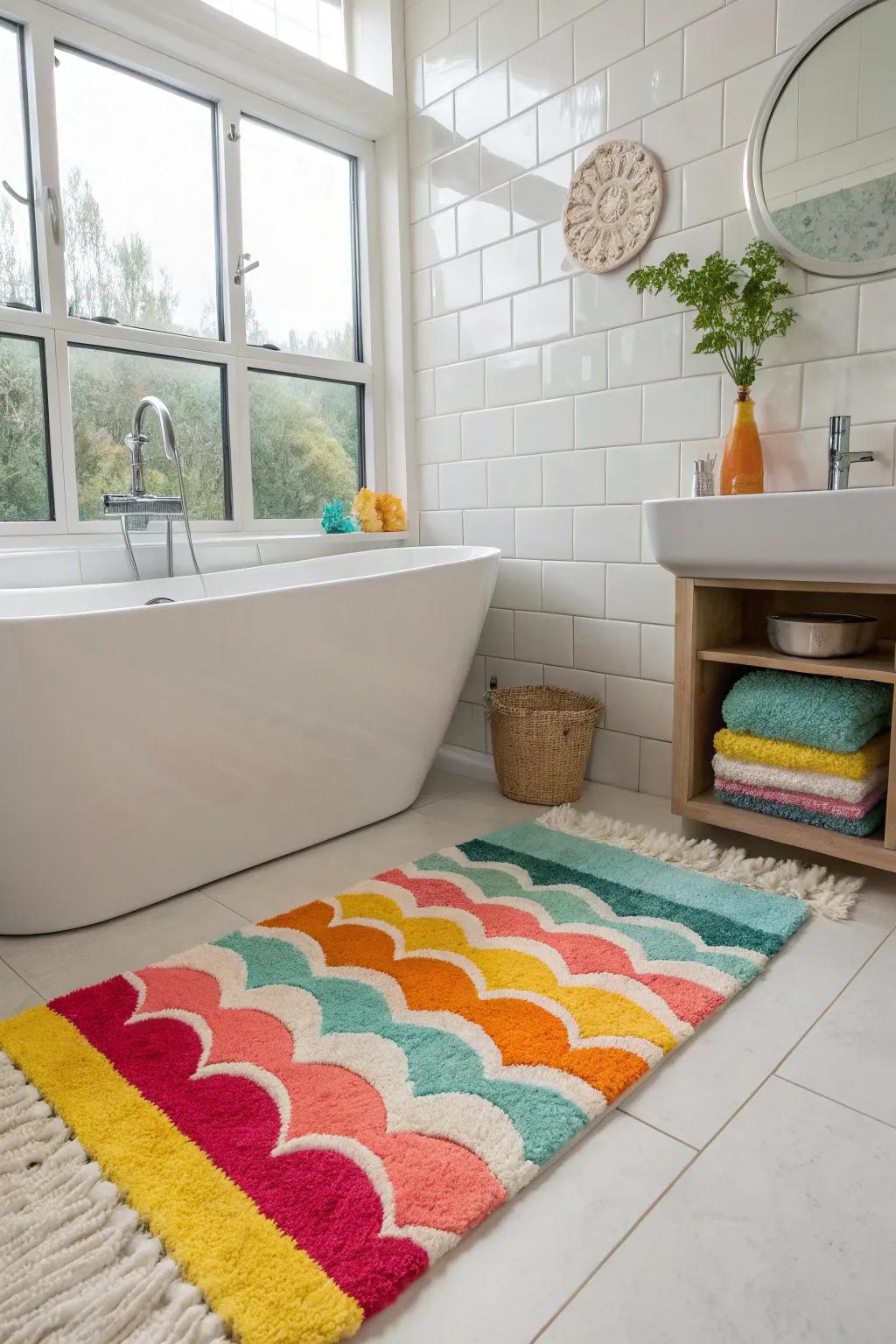 A vibrant bath mat lifts the mood and enhances your restroom with vibrancy.