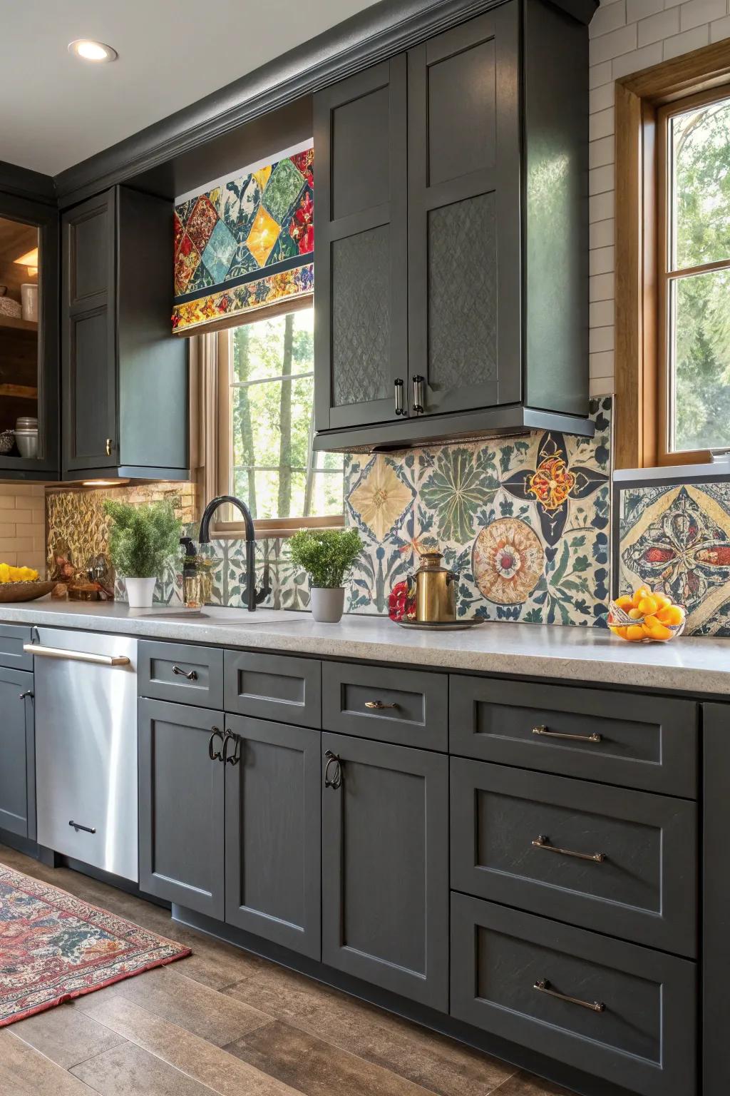 Craftisan tiles adding a carefully assembled aspect to the kitchen.