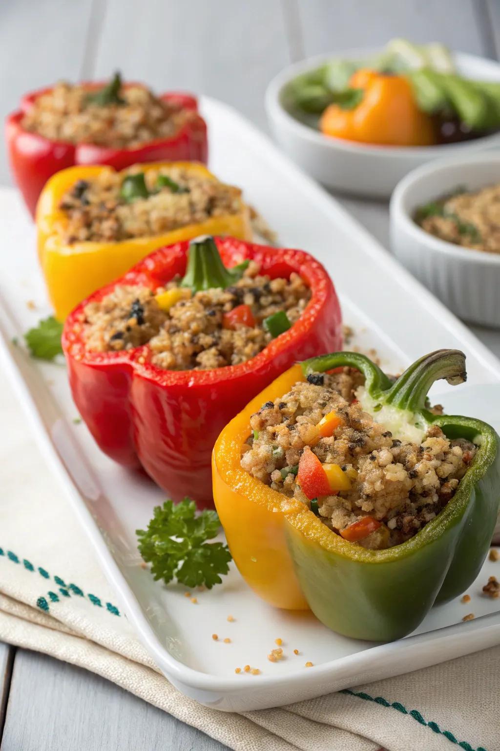 Hearty stuffed bell peppers with quinoa.