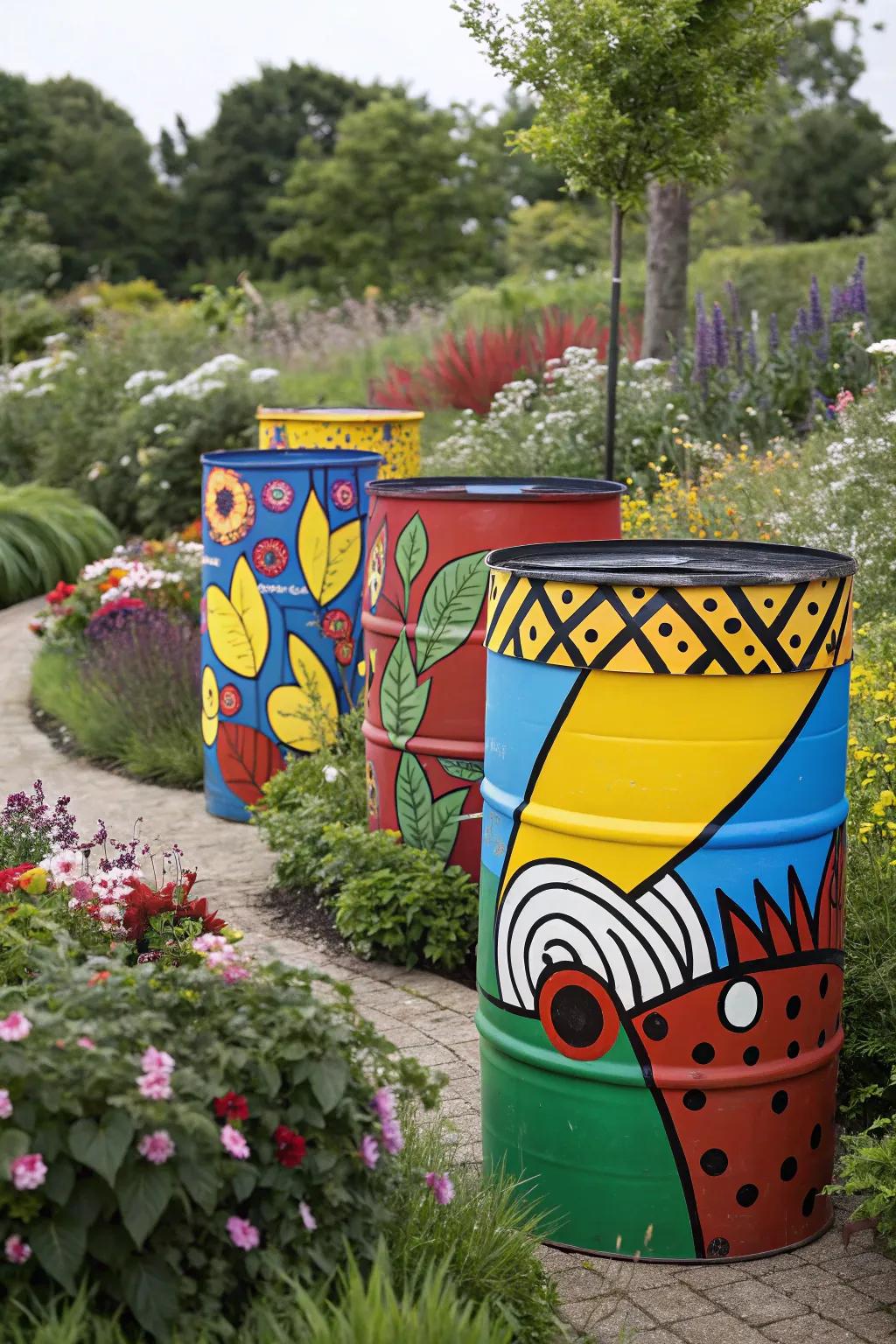 Barrels featuring funky pop art paintings
