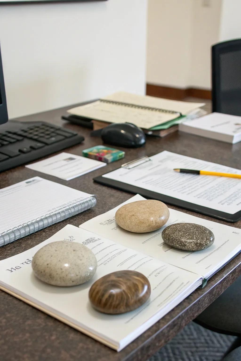 Append organic elegance to your desk through stone paperweights.