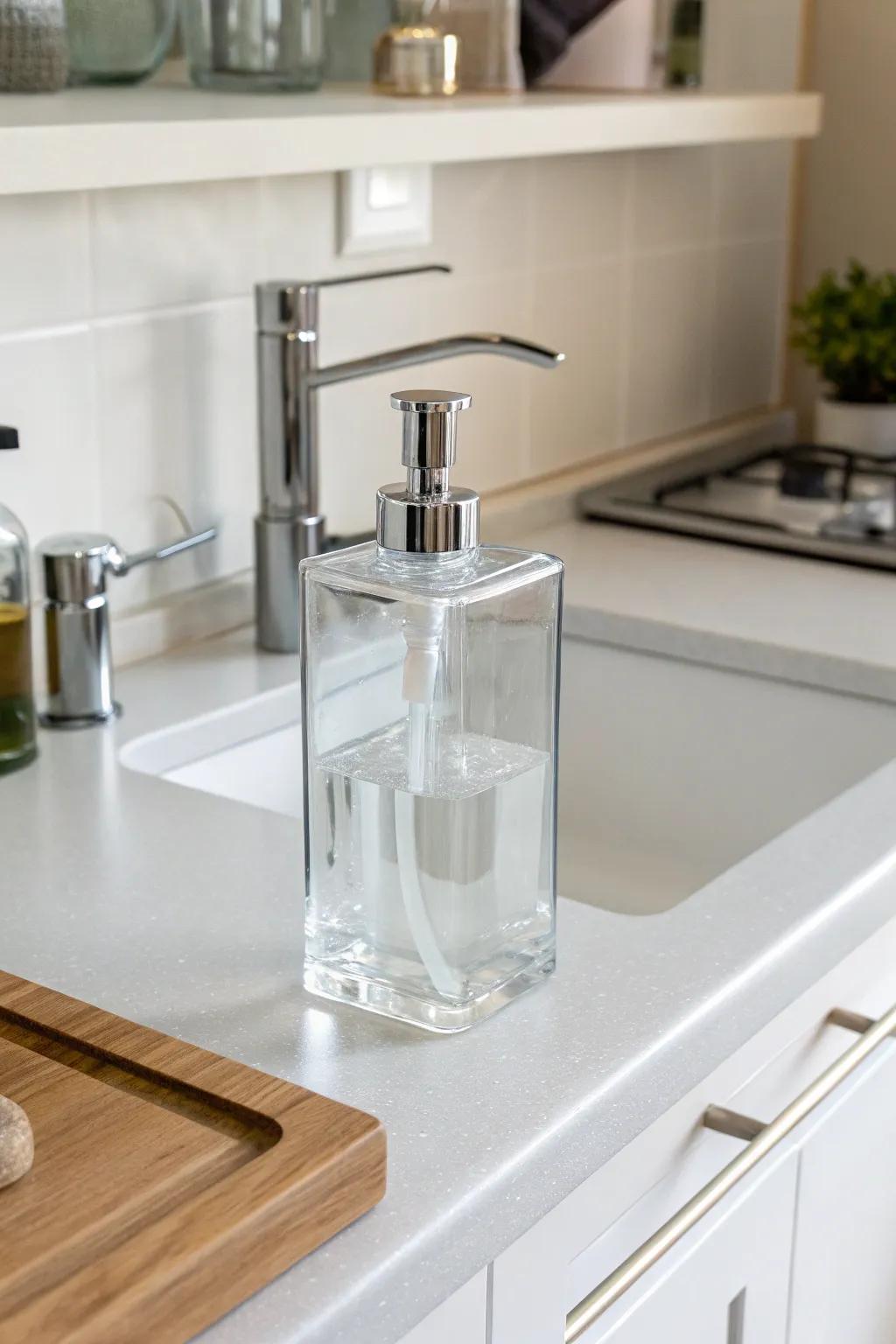 See-through acrylic dispensers deliver a contemporary touch.