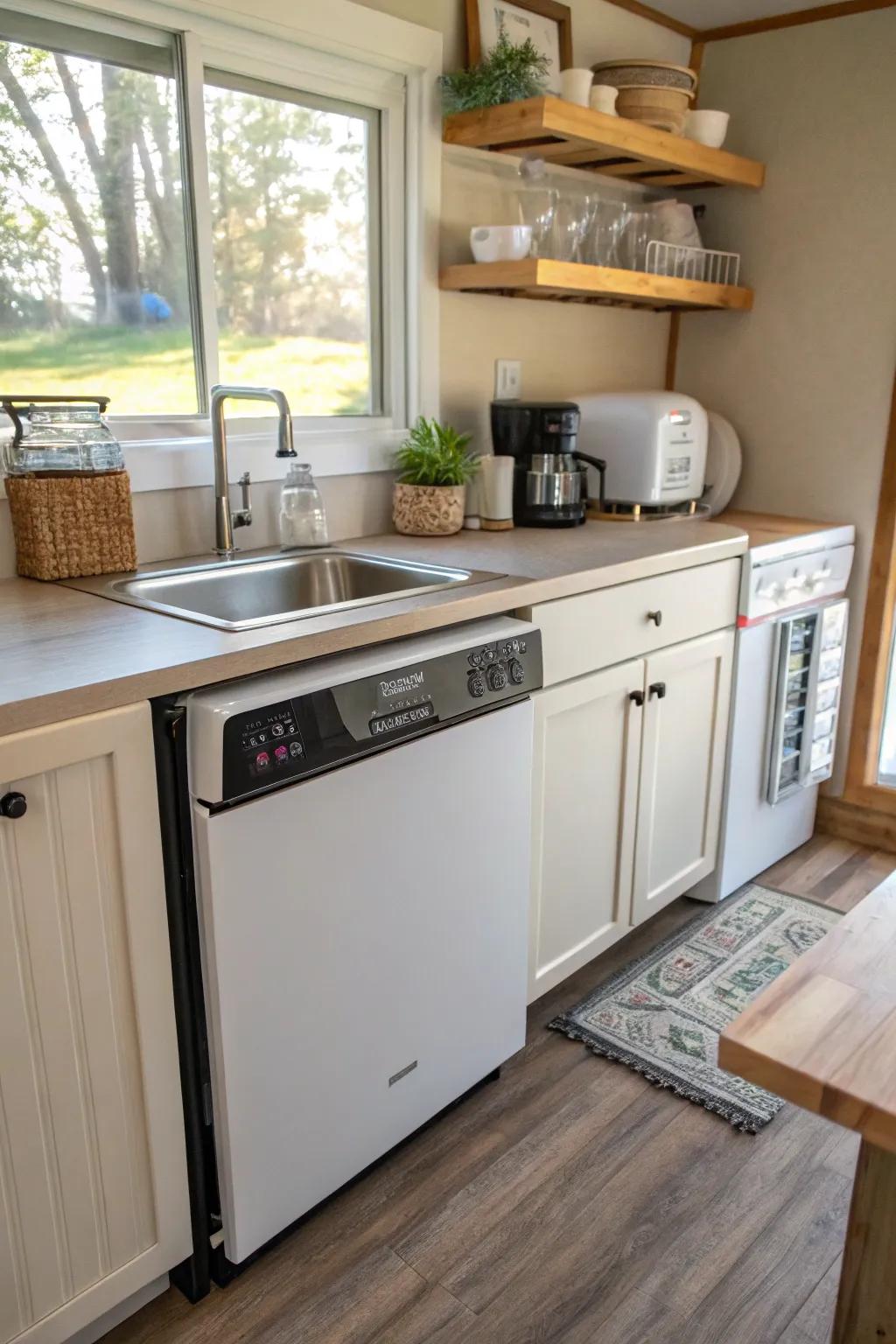 A mobile worktop dishwasher for versatile kitchen convenience.