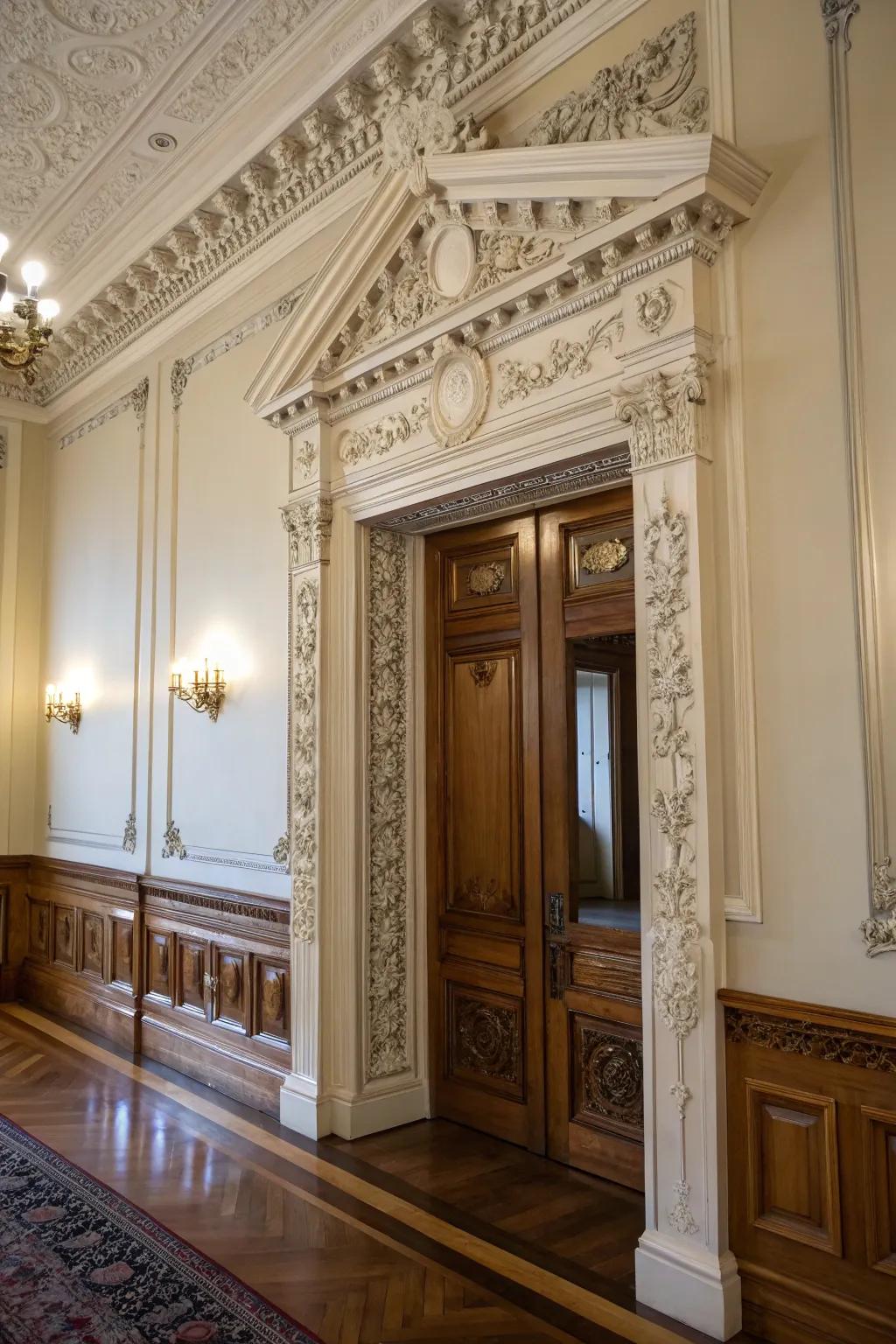 This traditional interior is made more opulent and majestic by the addition of elaborate Victorian-style trim.