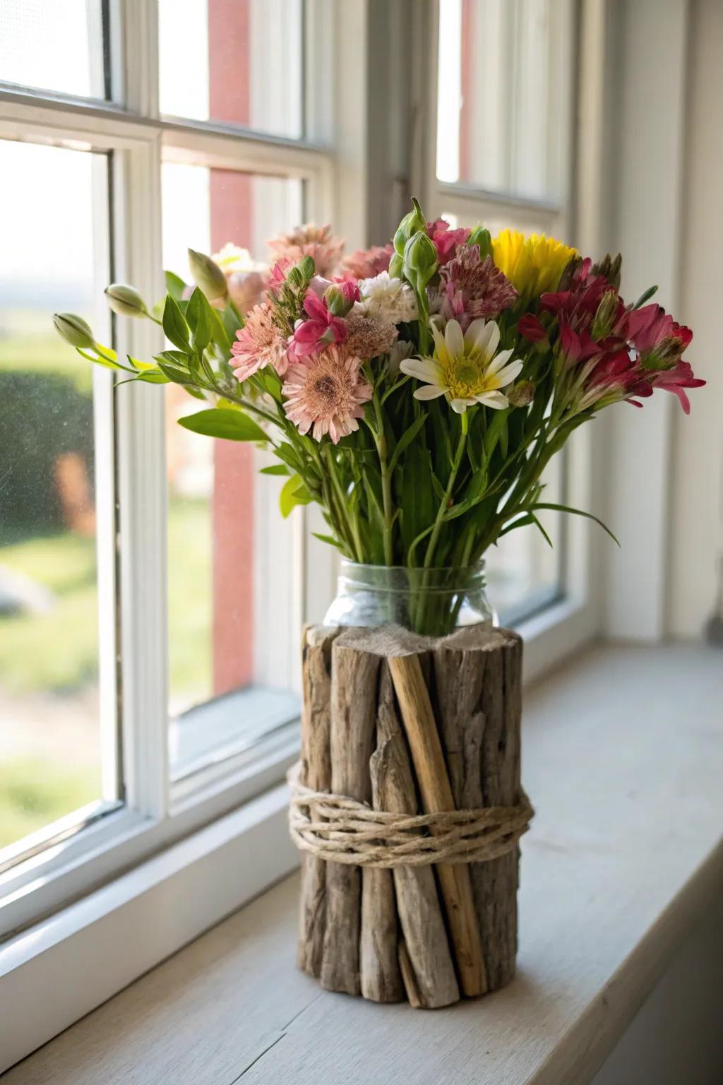 Incorporate a countryside touch into your floral displays with a timber vase.