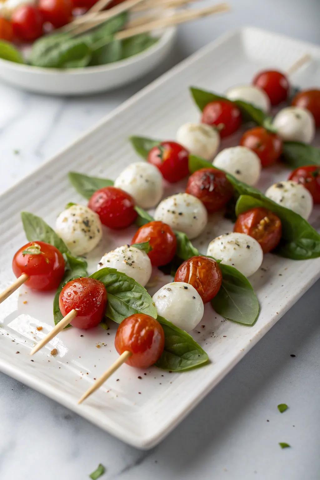 Italian Salad skewers, a fresh and colorful brunch addition.