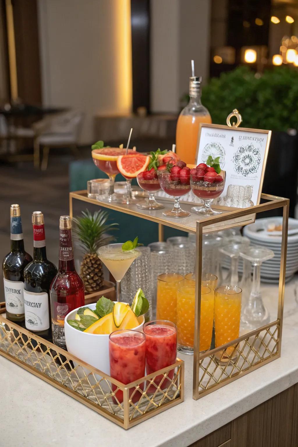 Festive drink display enhanced with a mini bar setup