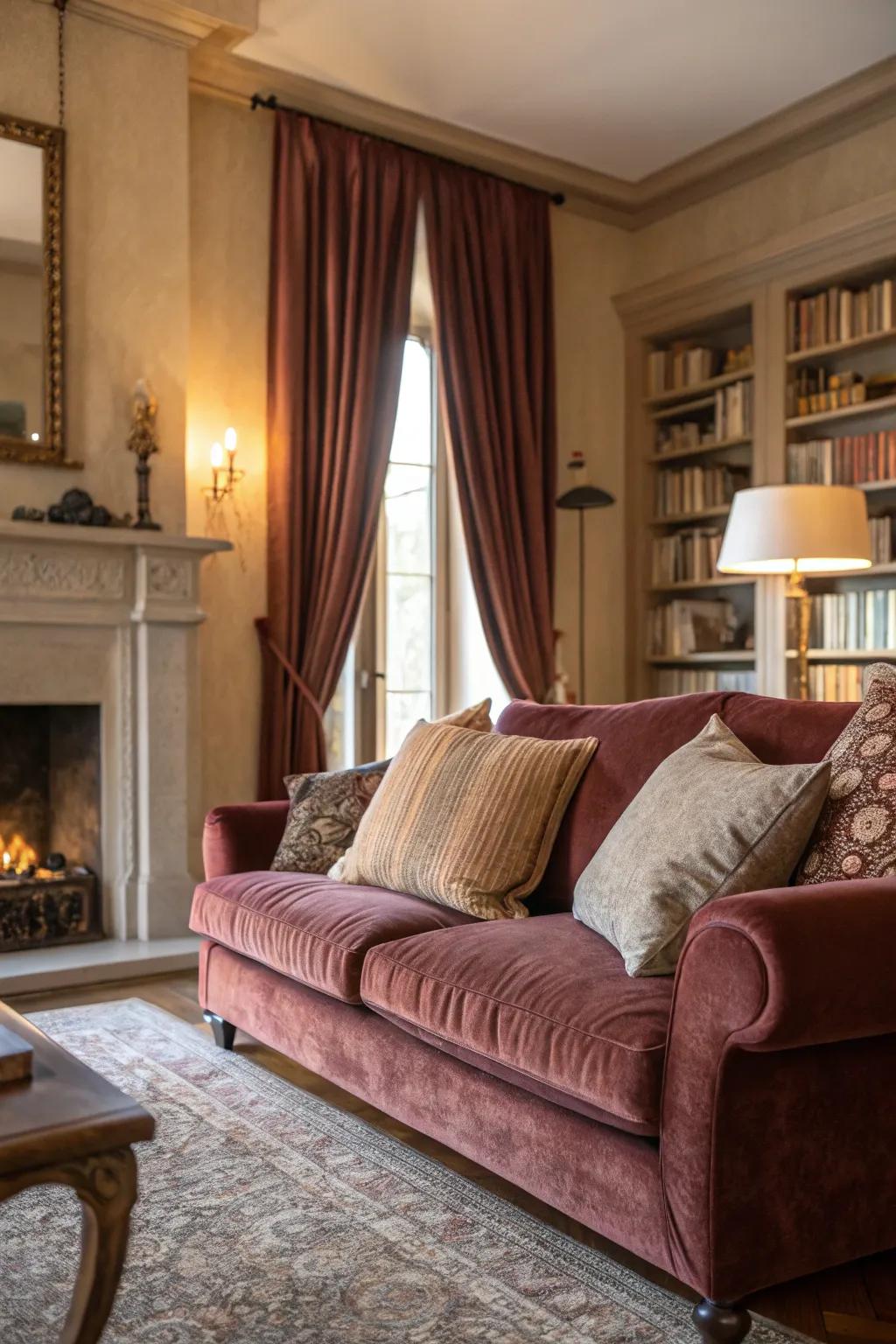 Sumptuous textiles exude opulence and ease.
