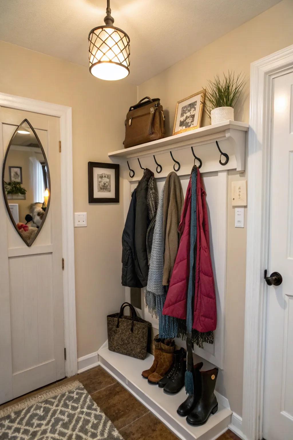 Use corners well with a coat hanger made for the corner.