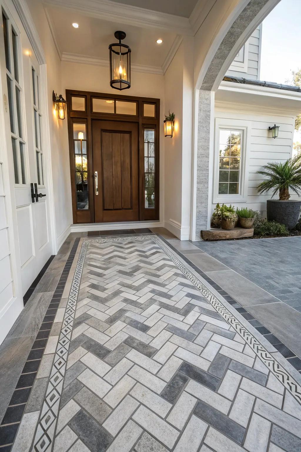 Herringbone layouts introduce dynamic interest.