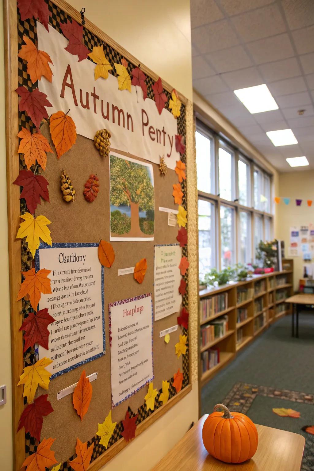 Autumnal-themed verse adds a literary touch to this display board.