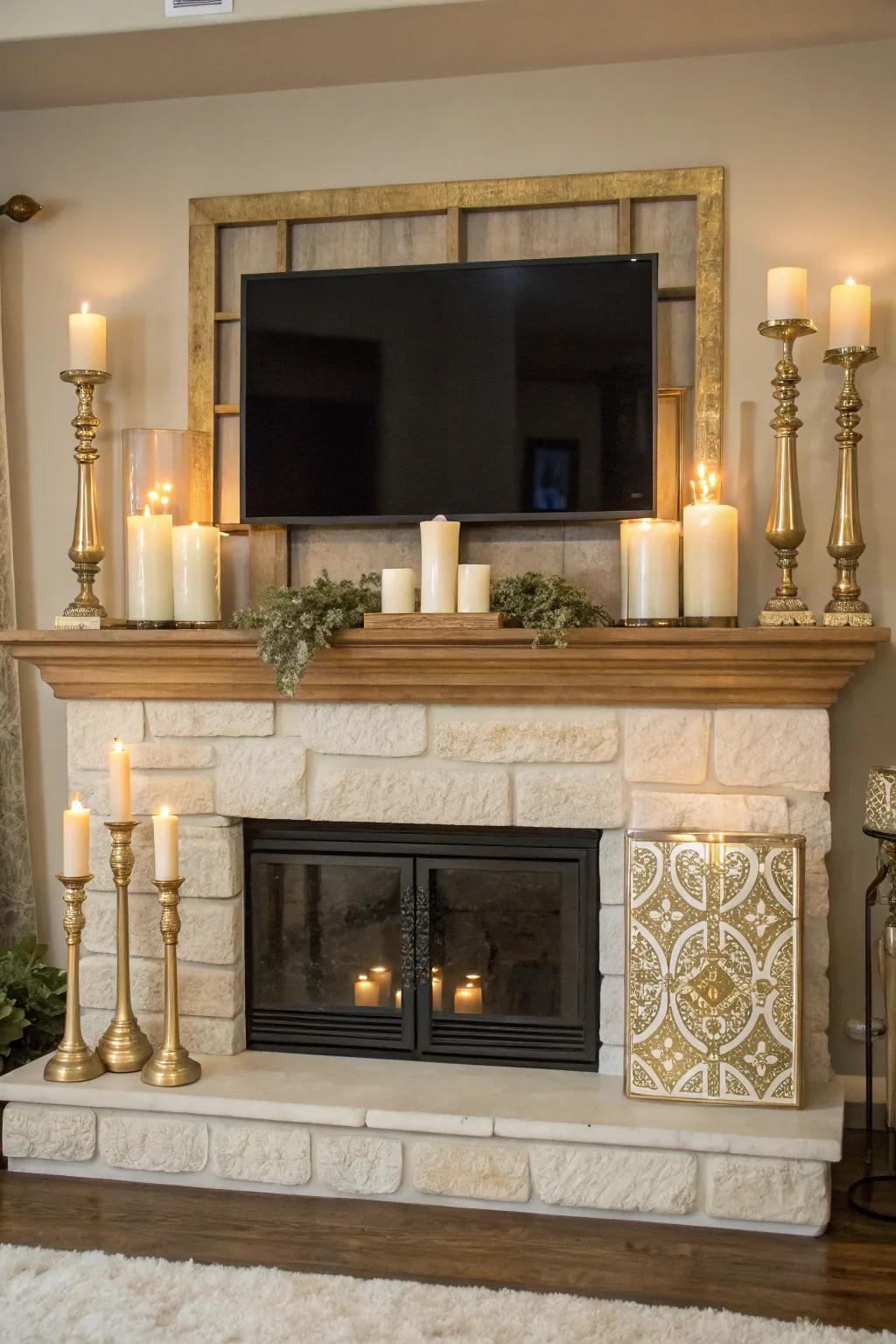 Assemble your television showcasing lamps appropriate for a balanced and stylish mantel. 📺🕯️ #MantelDesign #BalancedBlueprint